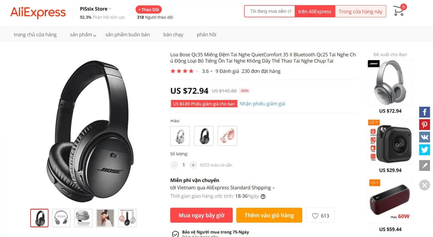 Tai nghe bluetooth mua hàng trên Aliexpress