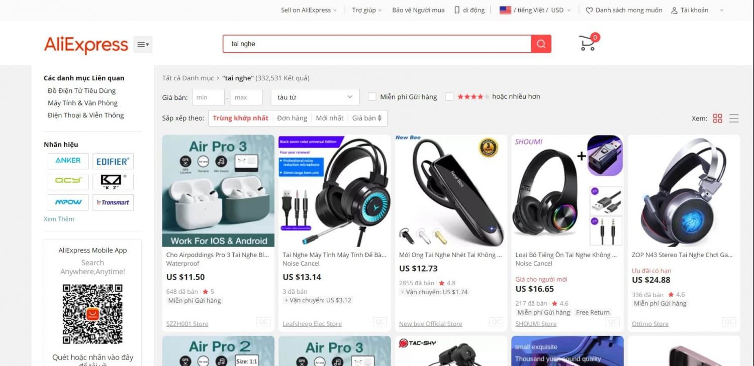 Tìm kiếm sản phẩm Aliexpress